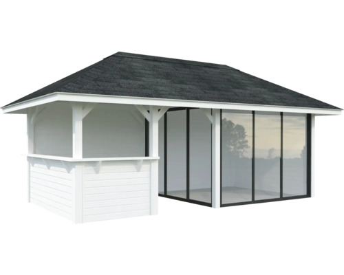 Gartenhaus mit Dach und Glasschiebewand