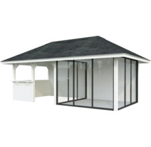 Gartenpavillon mit Glaswänden und Dach