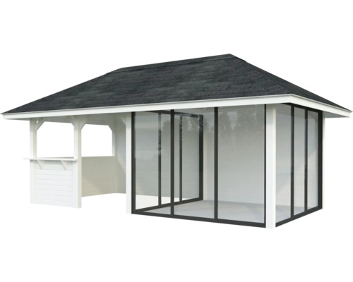 Gartenpavillon mit Glaswänden und Dach