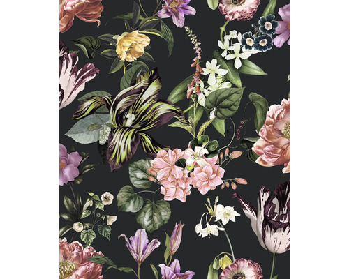 Vliestapete 47460 Flora Blumen grün rosa schwarz Blumentapete mit floralem Muster