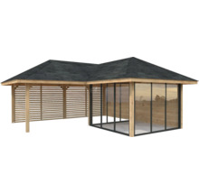 Holz Pavillon mit Glaswand und Lamellenwand