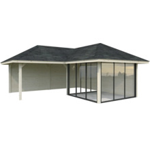 Holz Gartenhaus mit Glasfront und Dachpappe