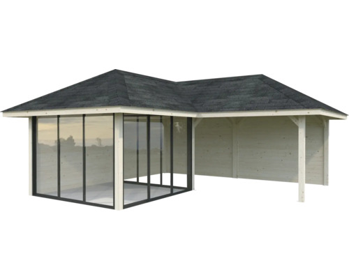 Holz Pavillon mit Glasfront und Satteldach