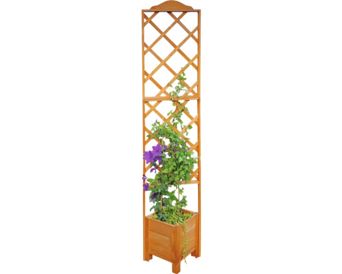 Pflanzkübel mit Spalier „Botanica“ aus Holz 210 x 45 x 47 cm braun Pflanzkasten mit Rankgitter und blühender Kletterpflanze
