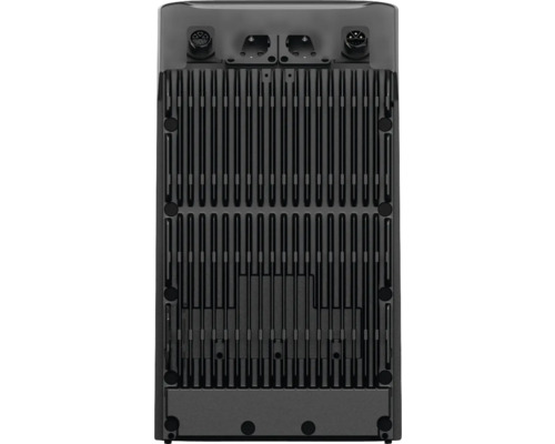 Rückseite eines Wechselrichters mit Kühlrippen und Anschlüssen