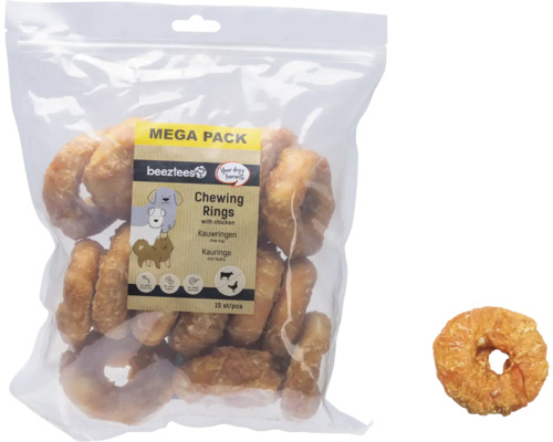 Beutel mit Beeztees Kau-Ringen mit Hühnchen für Hunde
