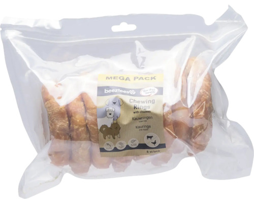 Hundesnack beeztees Kauringe mit Huhn Megapack 12,5cm 8 Stk Kauartikel Beutel mit Beztees Hühner-Kau-Ringen für Hunde