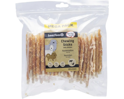 Hundesnack beeztees Kausticks mit Huhn Megapack 12,5cm 100 Stk Kauartikel Beutel mit Hundekaustreifen mit Hühnchen Geschmack