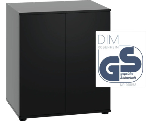 Schwarzer Unterschrank mit zwei Türen und Geprüfte Sicherheit Siegel