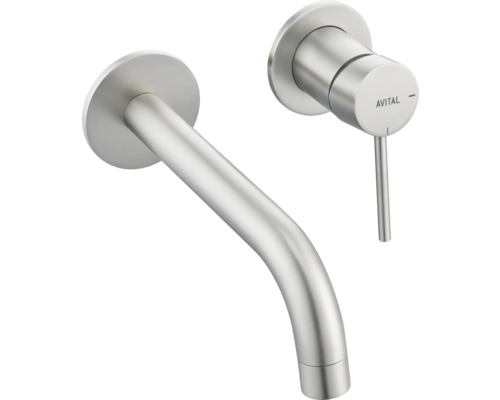 AVITAL Wand-Waschtischarmatur ARNETTE eco stainless steel gebürstet mit Unterputzgrundkörper Avital Wandarmatur für das Badezimmer