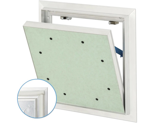 Revisionsklappe AluQuattro® mit Gipskartoneinlage GKBI 2 x 12,5 mm und Schnappverschluss 600 mm x 600 mm Revisionsklappe AluQuattro® mit Gipskartoneinlage GKBI 2 x 12,5 mm und Schnappverschluss 600 mm x 600 mm