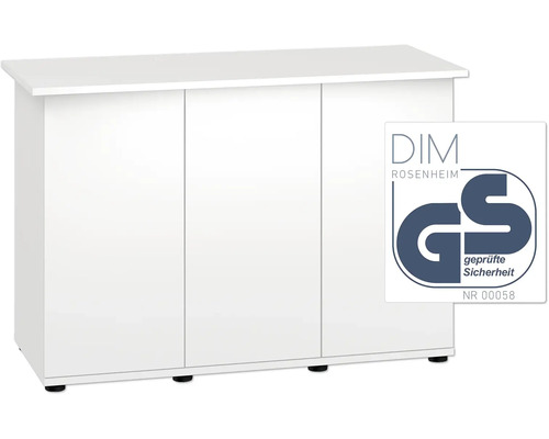 Weißer Unterschrank mit drei Türen und GS Zeichen für geprüfte Sicherheit