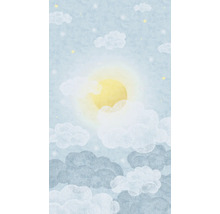 Illustration eines Himmels mit Wolken, Sonne und Sternen