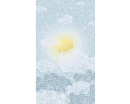 Illustration eines Himmels mit Wolken, Sonne und Sternen