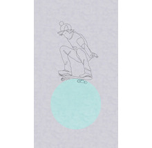Gezeichnete Person mit Mütze auf einem Skateboard