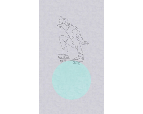 Gezeichnete Person mit Mütze auf einem Skateboard