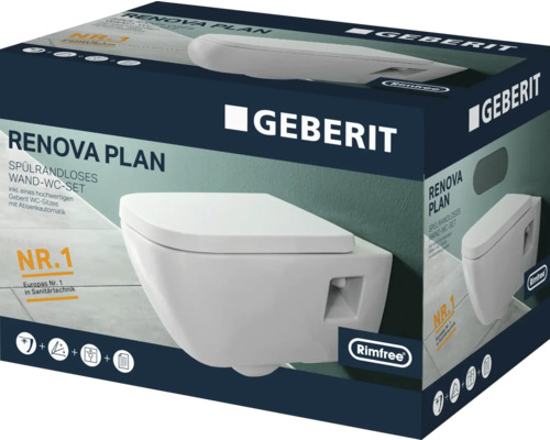 Geberit Renova Plan spülrandloses Wand WC Set Verpackung