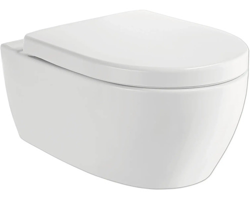 GEBERIT Wand-WC Set iCon Tiefspüler ohne Spülrand weiß glänzend mit Schallschutzset und WC-Sitz mit Absenkautomatik und QuickRelease (leicht abnehmbar) CG05040000 Weißes Wand-WC mit geschlossenem Deckel