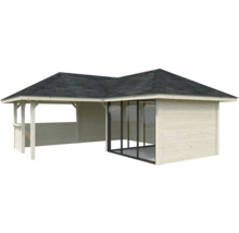 Holz Gartenhaus mit Flachdach und Fensterfront