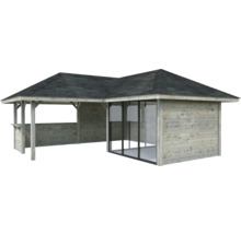 Holzpavillon mit geschlossenem und offenem Bereich