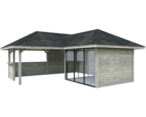 Holzpavillon mit geschlossenem und offenem Bereich