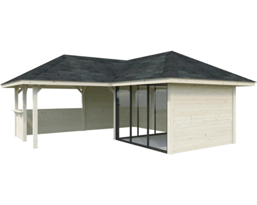 Holz Gartenhaus mit Dach und Glasfront