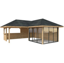 Holzpavillon mit Dach und Fenstern für den Garten