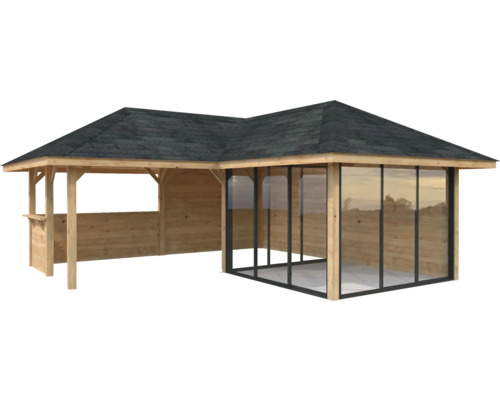 Holzpavillon mit Dach und Fenstern für den Garten