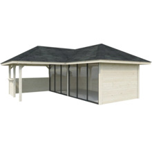 Holz Gartenpavillon mit Glasfront und Dachpappe