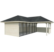 Gartenhaus mit Schiebetüren, Holzwänden und Dachpappe