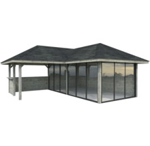 Holz Pavillon mit Glaswänden und Dach