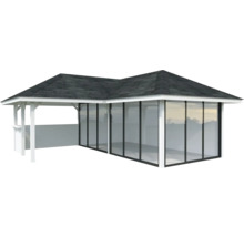 Gartenpavillon mit geschlossenem Seitenbereich und Dach