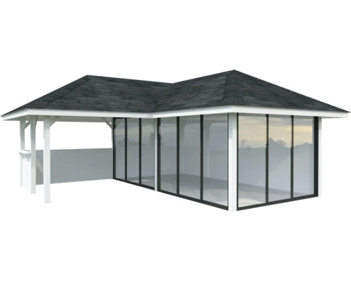 Gartenpavillon mit geschlossenem Seitenbereich und Dach
