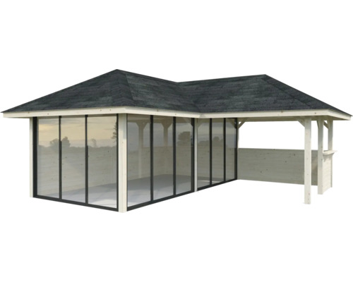 Pavillon mit geschlossenem Bereich und offenem Barbereich