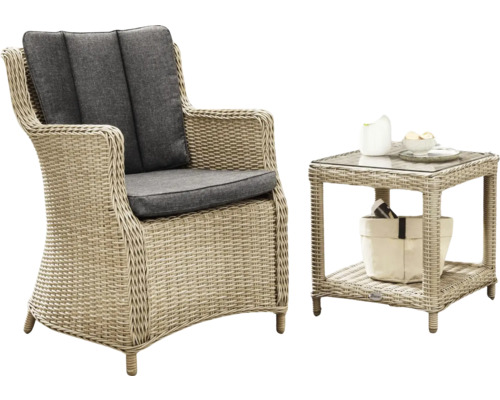 Gartenmöbelset mit Sessel und Beistelltisch aus Rattan