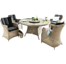 Gartensitzgruppe mit rundem Tisch und vier Stühlen aus Rattan