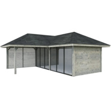 Gartenpavillon mit Lamellenwänden und geschlossenem Bereich