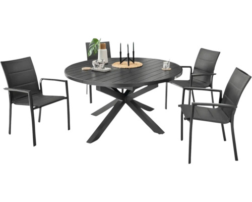 Gartentischgruppe mit rundem Tisch und vier Stühlen