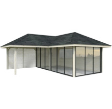 Pavillon mit Lamellenwand und Fensterfront