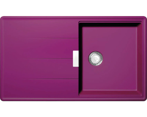 Violette Küchenspüle mit Abtropffläche und Ablaufgarnitur