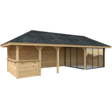 Holzgartenhaus mit Schiebetüren und Dach
