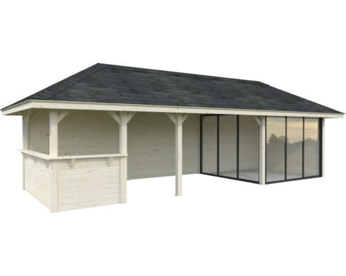 Holz Pavillon mit Glasfront und Dach