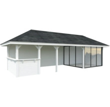 Gartenpavillon mit Schiebetüren und Satteldach