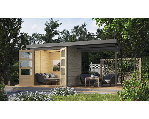 Gartenhaus Karibu Metalwood 2D inkl. Anbaudach 2,35 m 453 x 235 cm natur Gartenhaus Karibu Metalwood 2D inkl. Anbaudach 2,35 m 453 x 235 cm natur
