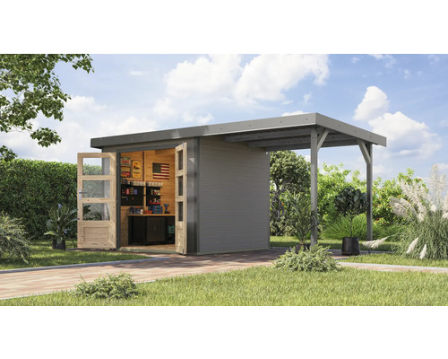 Gartenhaus Karibu Metalwood 3D Blech graualu inkl. Anbaudach 2,35 m 486,5 x 236,5 cm wassergrau Gartenhaus Karibu Metalwood 3D Blech graualu inkl. Anbaudach 2,35 m 486,5 x 236,5 cm wassergrau