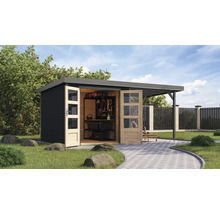 Gartenhaus Karibu Metalwood 3,5C Blech graualu inkl. Anbaudach 2,35 m 486,5 x 266,5 cm anthrazit