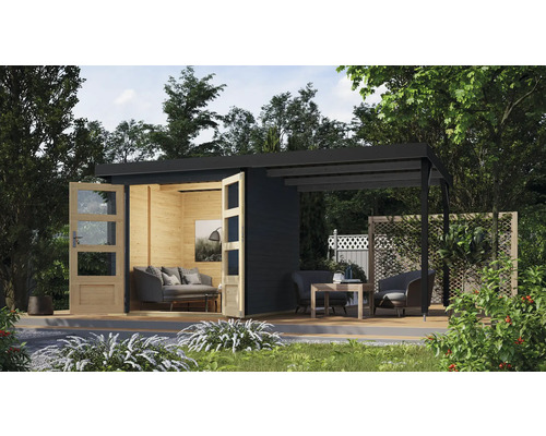 Gartenhaus Karibu Metalwood Blech anthrazit inkl. Anbaudach 453 x 237 cm anthrazit Gartenhaus Karibu Metalwood Blech anthrazit inkl. Anbaudach 453 x 237 cm anthrazit