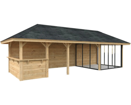 Holz Pavillon mit Dach und Fensterfront