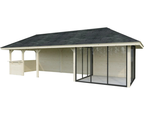 Holzpavillon mit Dach und Fenster