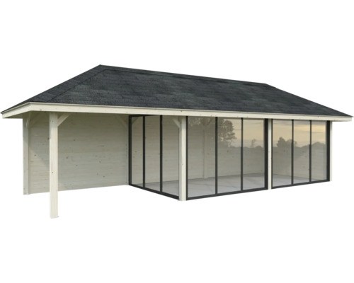 Holz Gartenhaus mit Fensterfront und Dachpappe